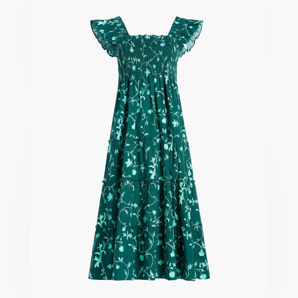 Hill House Home The Ellie Nap Dress Green Botanical Smocked Midi